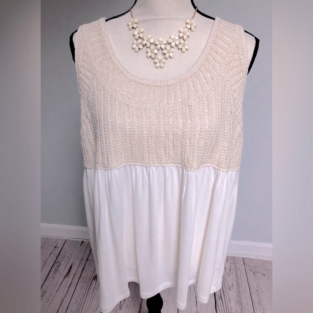 NEW Susan Graver PURE Crochet Sleeveless Babydoll Top Size Large
